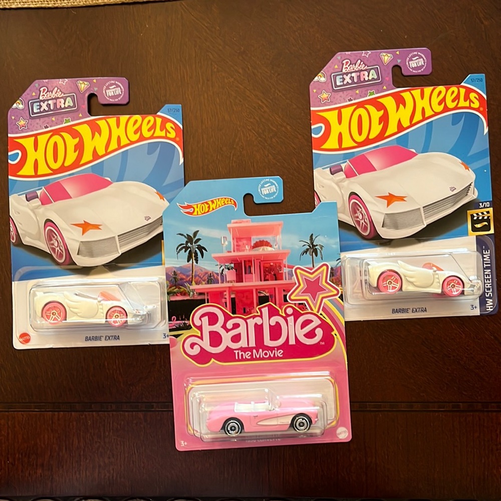 ALL 3!! NIB Barbie Hot Wheels 1956 Corvette and 2 Barbie Extra HW Screen Time